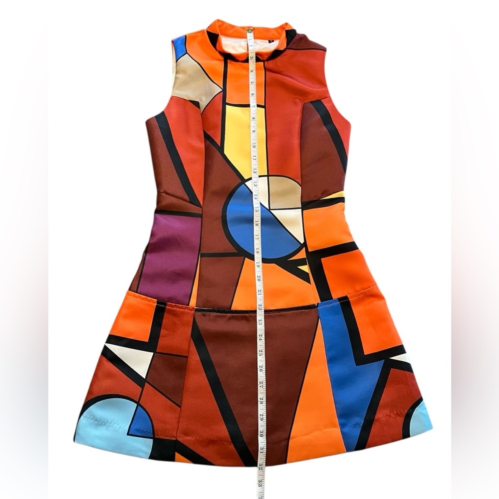 EUC Retro Geometric Print Sleeveless  A Line Mondrian Style Op Art Dress Small - Picture 11 of 16